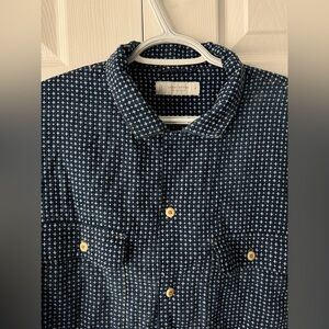 Lucky Brand Navy Blue & White Short Sleeve Button Down Shirt M